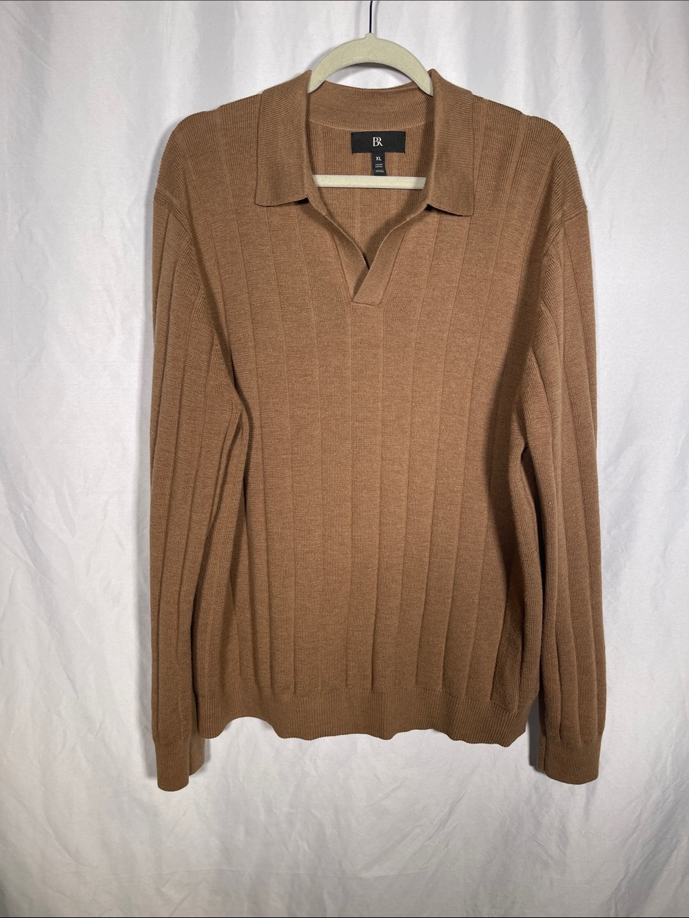 BANANA REPUBLIC MENS LONG SLEEVE MERINO WOOL POLO SWEATER CAMEL TAN XL